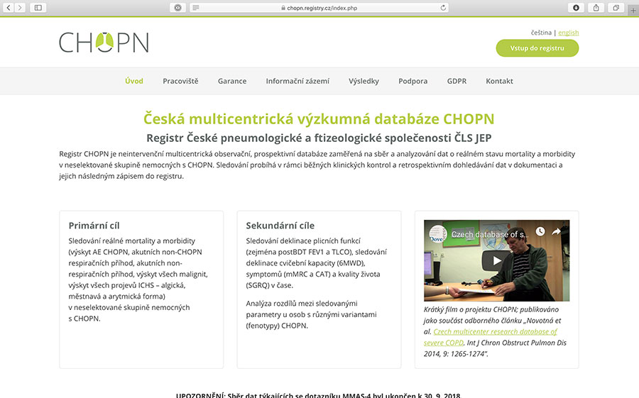 registr CHOPN: výzkumná a epidemiologická databáze pacientů s CHOPN